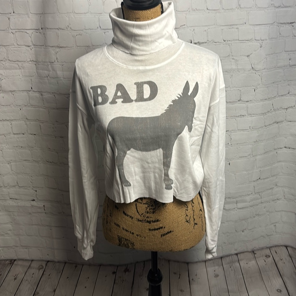 Recycled Karma brand bad donkey turtleneck crop top